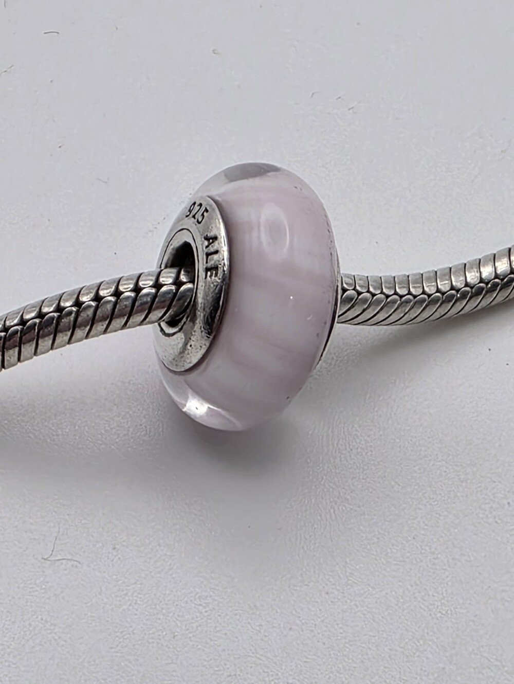 Retired Pandora Murano Glass Pink Candy Stripes Bead Charm Baby Girl Pink